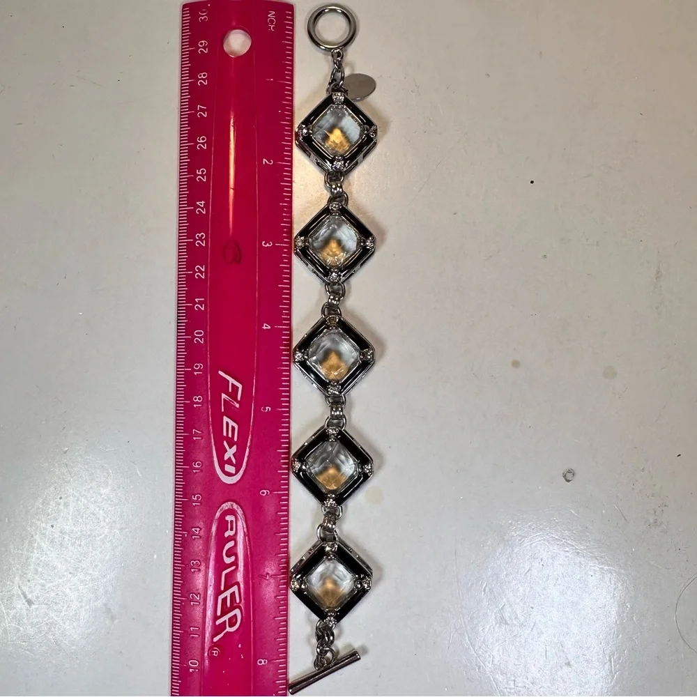 White House Black Market silver tone with black & clear rhinestones toggle clasp - Picture 4 of 5